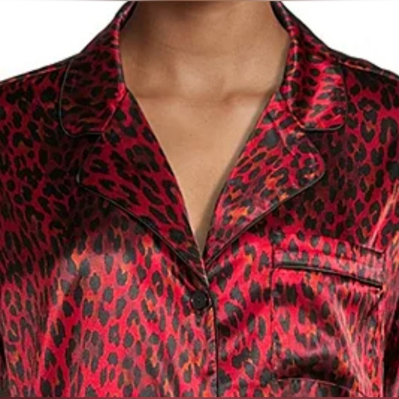 Ambrielle 3 Piece Pajama Set, Short Set & Scrunchie, Red & Black Leopard Print - Picture 8 of 9